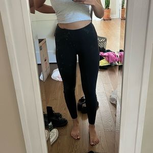 Lulu black leggings with mesh detailing around calves